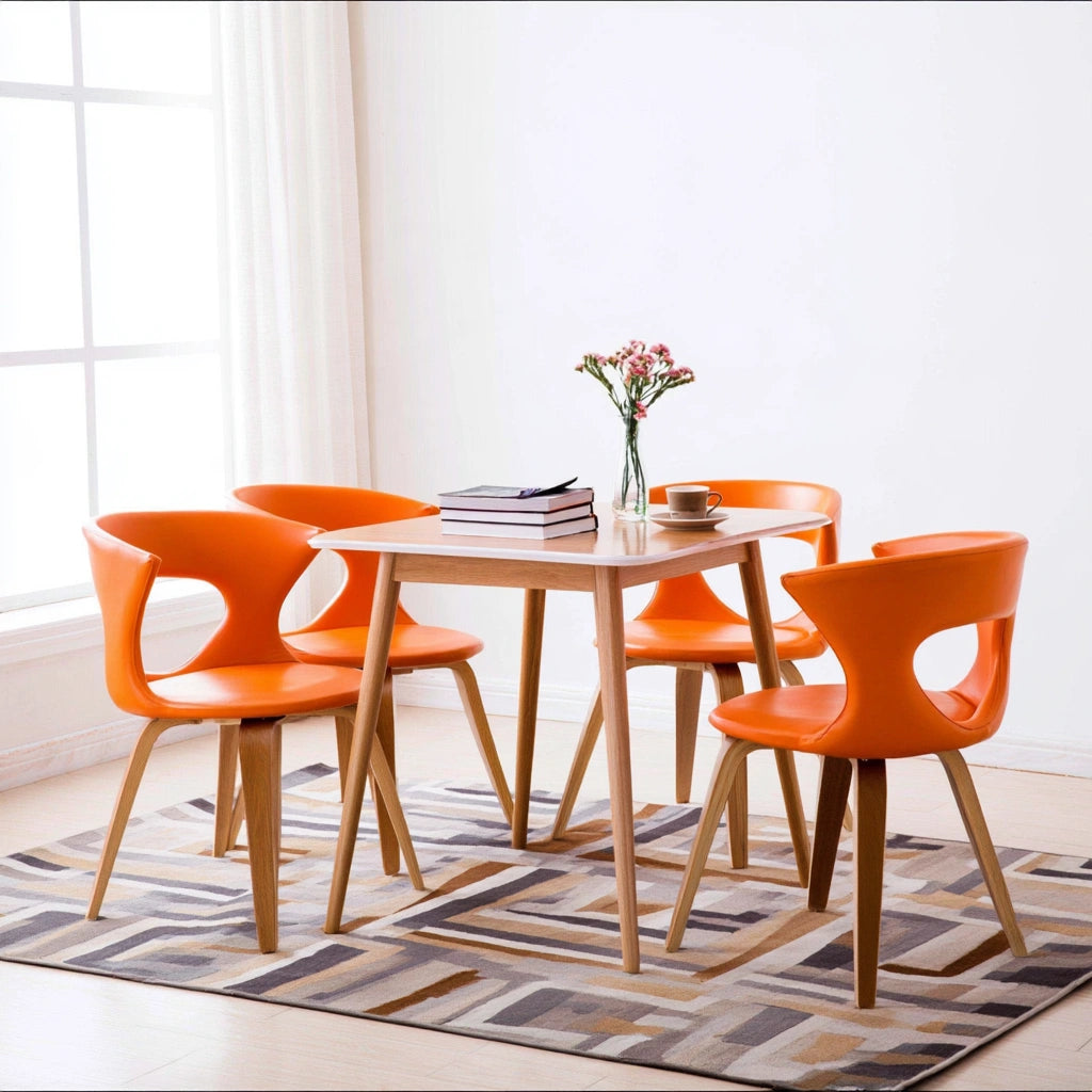 Multifunctionele tafel van hout, kleur oranje en lichtbruin