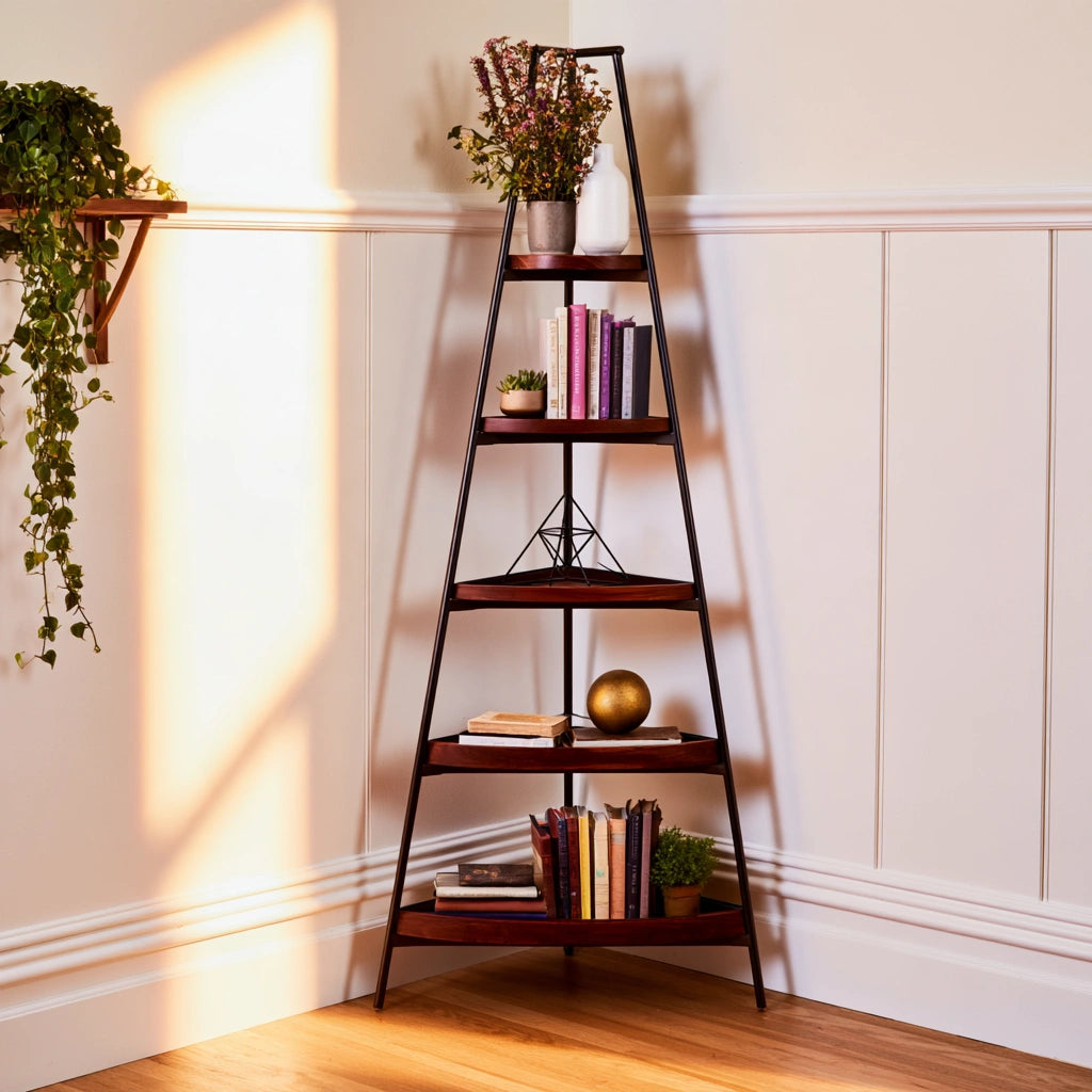 Boekenkast van hout, met vijf niveaus, kleur lichtbruin
