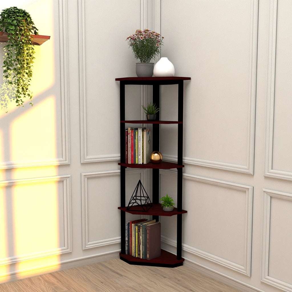 Boekenkast van hout, met vijf niveaus, kleur lichtbruin