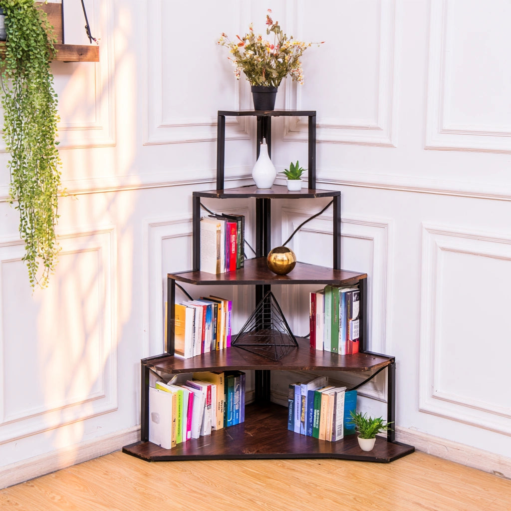 Boekenkast van hout, met vijf niveaus, kleur lichtbruin